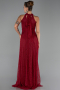 Bordo Halter Yaka Uzun Dantel Abiye Elbise ABU6313