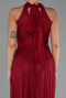 Bordo Halter Yaka Uzun Dantel Abiye Elbise ABU6313