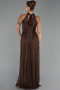 Kahve Halter Yaka Uzun Dantel Abiye Elbise ABU6313