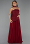 Bordo Straplez Peplum Kesim Şallı Uzun Şifon Abiye ABU6042