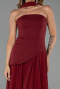 Bordo Straplez Peplum Kesim Şallı Uzun Şifon Abiye ABU6042