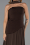 Kahve Straplez Peplum Kesim Şallı Uzun Şifon Abiye ABU6042