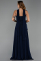 Lacivert Straplez Peplum Kesim Şallı Uzun Şifon Abiye ABU6042