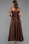 Kahve Askılı Midi Saten Davet Elbisesi ABK2657