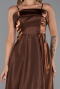 Kahve Askılı Midi Saten Davet Elbisesi ABK2657