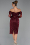 Bordo Güpürlü Uzun Kol Midi Boncuklu Gece Elbisesi ABK2663