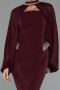 Bordo Straplez Uzun Kol Pelerinli Midi Gece Elbisesi ABK2664