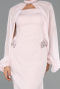 Pudra Straplez Uzun Kol Pelerinli Midi Gece Elbisesi ABK2664
