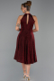 Bordo Halter Yaka Midi Simli Davet Elbisesi ABK2638