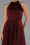 Bordo Halter Yaka Midi Simli Davet Elbisesi ABK2638