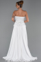 Ekru Straplez Peplum Kesim Kuyruklu Uzun Dantel Abiye ABU5615