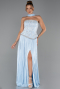 Buz Mavisi Straplez Peplum Kesim Pliseli Uzun Abiye ABU5786