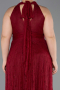 Bordo Halter Yaka Uzun Dantel Büyük Beden Abiye ABU6330