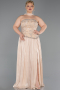 Bej Straplez Peplum Pliseli Büyük Beden Abiye ABU5793