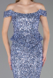İndigo Kayık Yaka Peplum Kesim Uzun Pullu Abiye ABU6359
