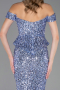 İndigo Kayık Yaka Peplum Kesim Uzun Pullu Abiye ABU6359