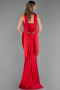Kırmızı Taşlı Straplez Peplum Kesim Uzun Saten Balık Abiye ABU5644