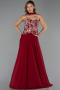 Bordo Payetli Straplez Yaka Peplum Uzun Şifon Abiye ABU6391