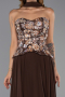 Kahve Payetli Straplez Yaka Peplum Uzun Şifon Abiye ABU6391