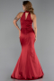 Bordo Halter Yaka Uzun Saten Balık Abiye Elbise ABU6406