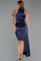 Lacivert Halter Yaka Kısa Saten Gece Elbisesi ABK2674