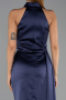 Lacivert Halter Yaka Kısa Saten Gece Elbisesi ABK2674