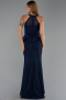 Lacivert Halter Yaka Peplum Uzun Dantel Abiye Elbise ABU6425
