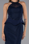 Lacivert Halter Yaka Peplum Uzun Dantel Abiye Elbise ABU6425