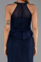 Lacivert Halter Yaka Peplum Uzun Dantel Abiye Elbise ABU6425