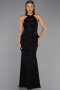 Siyah Halter Yaka Peplum Uzun Dantel Abiye Elbise ABU6425
