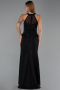 Siyah Halter Yaka Peplum Uzun Dantel Abiye Elbise ABU6425