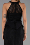 Siyah Halter Yaka Peplum Uzun Dantel Abiye Elbise ABU6425