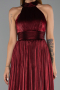 Bordo Halter Yaka Uzun Şifon Abiye Elbise ABU6428