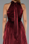 Bordo Halter Yaka Uzun Şifon Abiye Elbise ABU6428