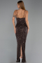 Kahve Askılı Uzun Pullu Abiye Elbise ABU6308