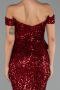 Bordo Kayık Yaka Peplum Kesim Uzun Pullu Abiye ABU6359