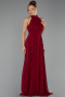 Bordo Halter Yaka Uzun Şifon Mezuniyet Elbisesi ABU6506