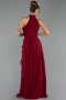 Bordo Halter Yaka Uzun Şifon Mezuniyet Elbisesi ABU6506