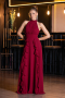 Bordo Halter Yaka Uzun Şifon Mezuniyet Elbisesi ABU6506