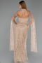 Gold Halter Yaka Pelerin Detay Uzun Boncuklu Abiye ABU6154