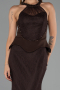 Kahve Halter Yaka Peplum Uzun Dantel Abiye Elbise ABU6425