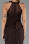 Kahve Halter Yaka Peplum Uzun Dantel Abiye Elbise ABU6425