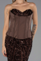Kahve Straplez Portatif Korse Detay Uzun Pullu Abiye ABU6556
