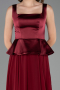 Bordo Saten Kare Yaka Peplum Uzun Şifon Abiye Elbise ABU6568