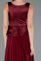 Bordo Saten Kare Yaka Peplum Uzun Şifon Abiye Elbise ABU6568