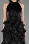 Siyah Boyundan Bağlamalı Kemerli Uzun Tafta Abiye Elbise ABU6571