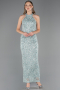 Mint Halter Yaka Uzun Pullu Dantel Abiye Elbise ABU6578