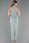 Mint Halter Yaka Uzun Pullu Dantel Abiye Elbise ABU6578