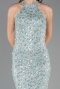 Mint Halter Yaka Uzun Pullu Dantel Abiye Elbise ABU6578