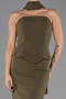 Haki Straplez Yaka Peplum Uzun Balık Abiye Elbise ABU6575